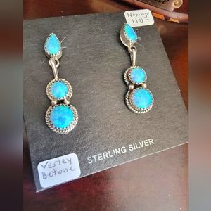 Sterling Silver Navajo Opal drop dangle earrings